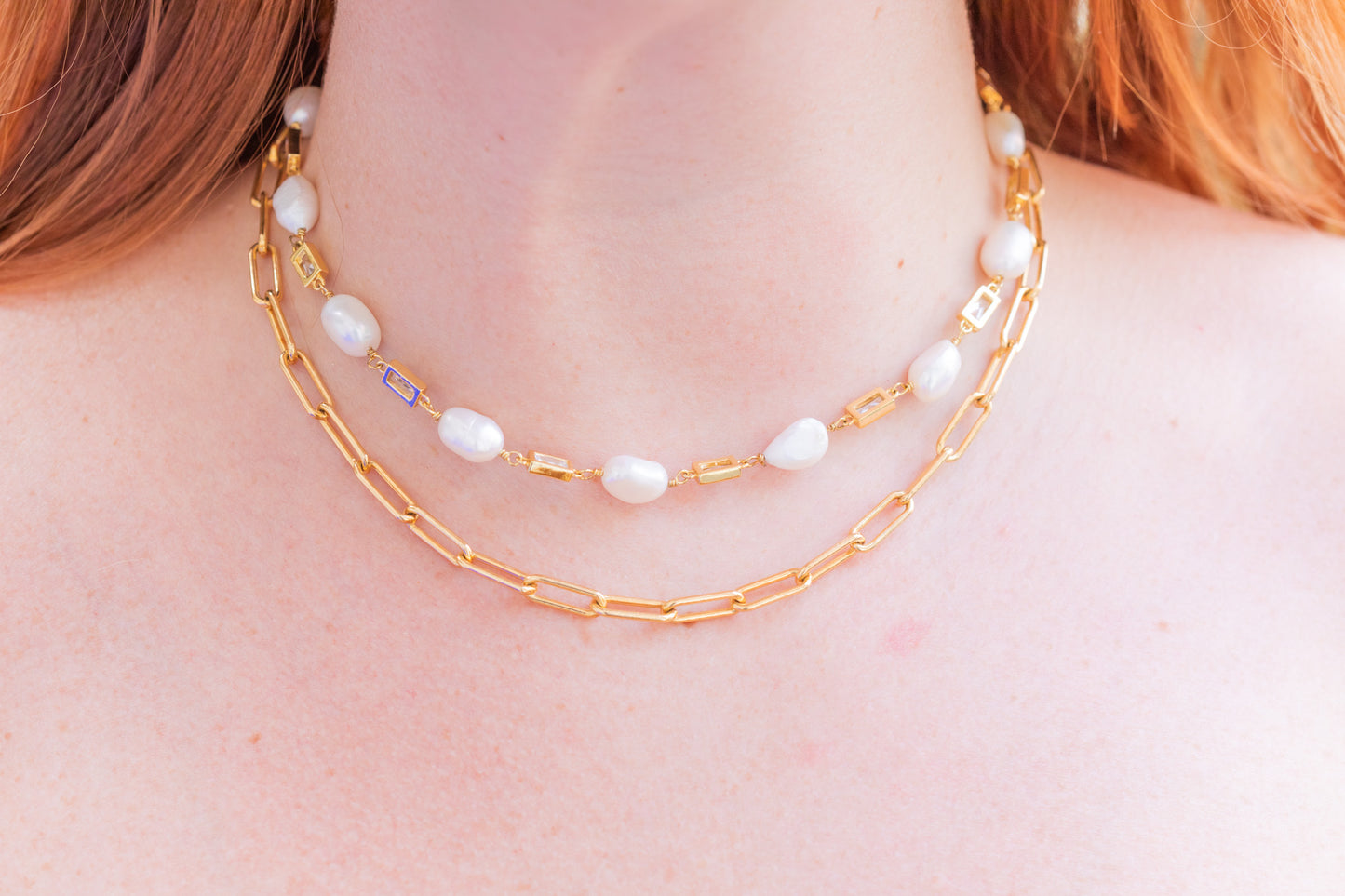 Golden Pearl Rope Necklace