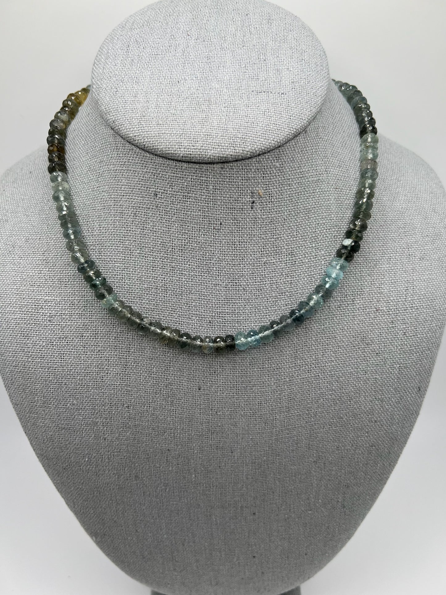 Aquamarine beaded necklace with silver diamond clasp