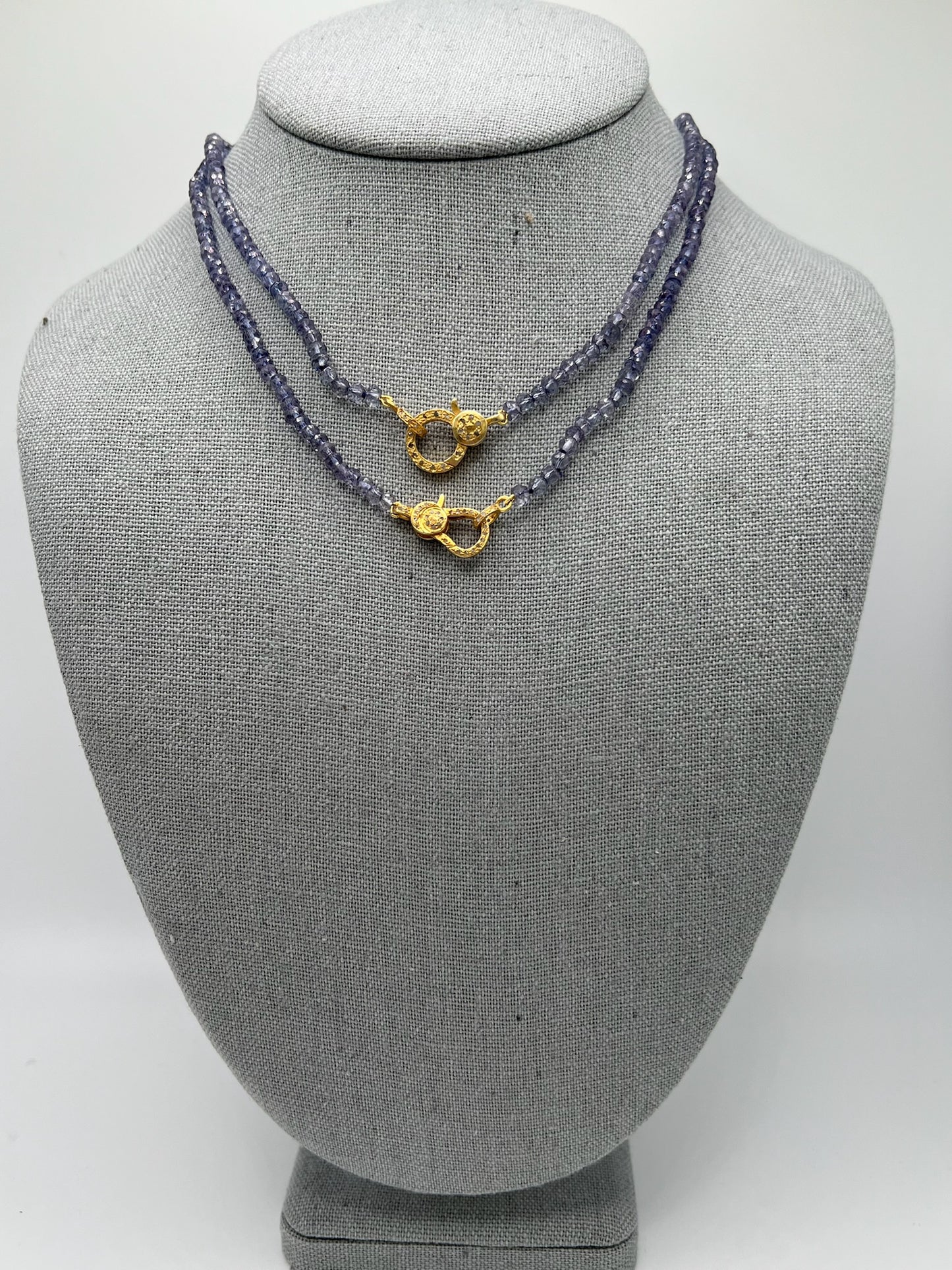 Iolite Beaded Necklace with Gold Diamond Clasp