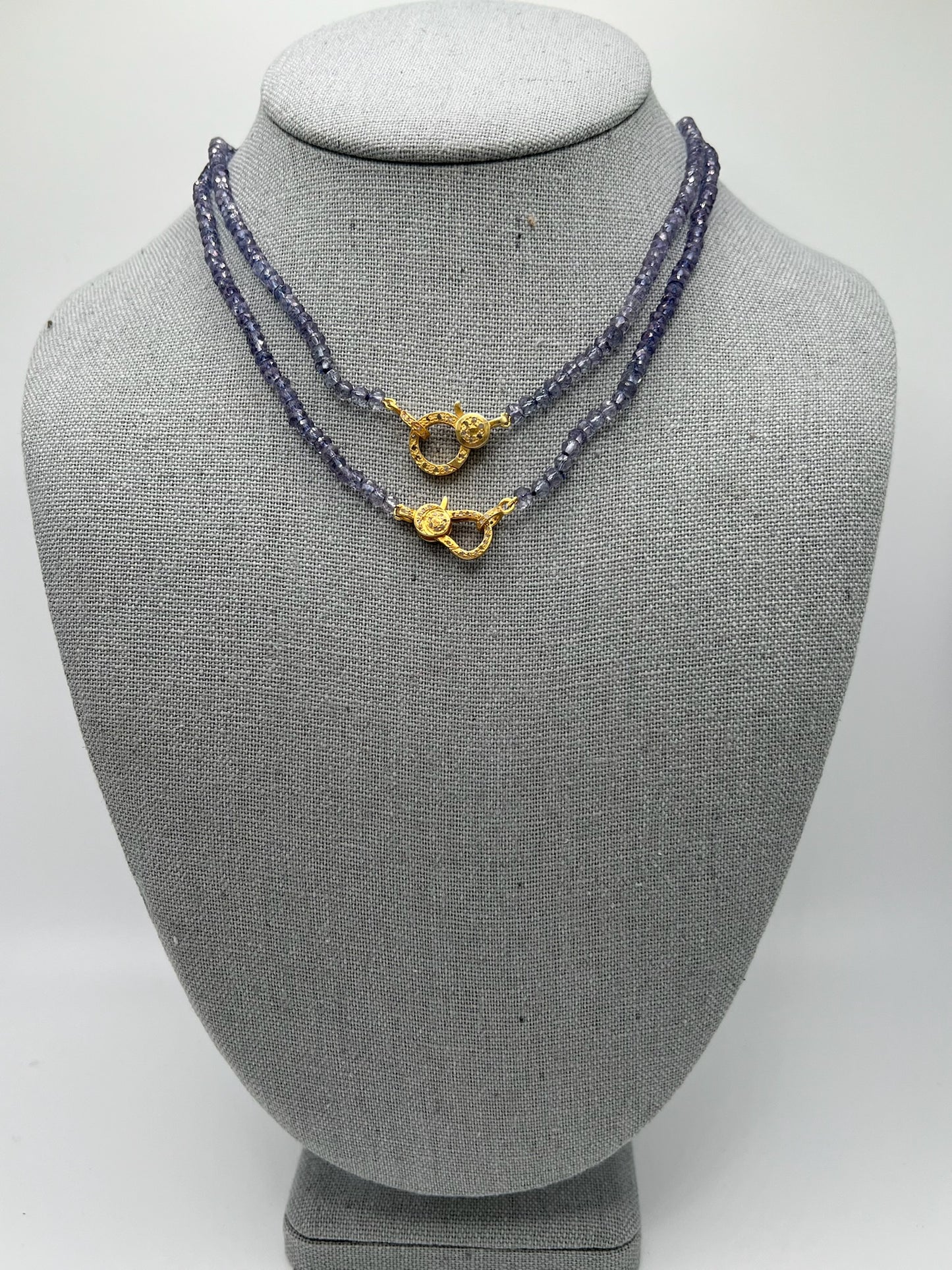 Iolite Beaded Necklace with Gold Diamond Clasp