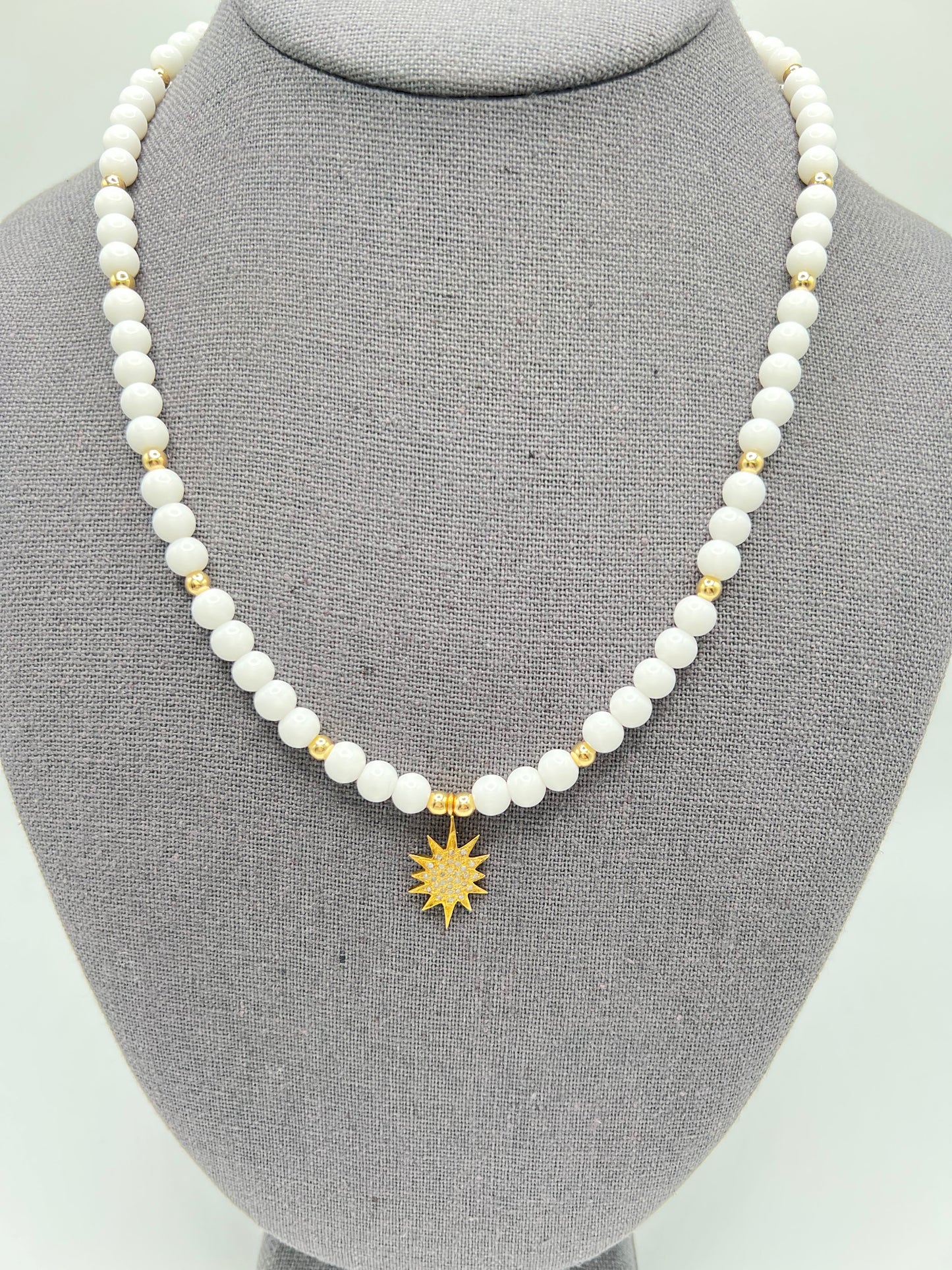 Beaded Necklace with Diamond Gold Filled Splat charm and Diamond clasp