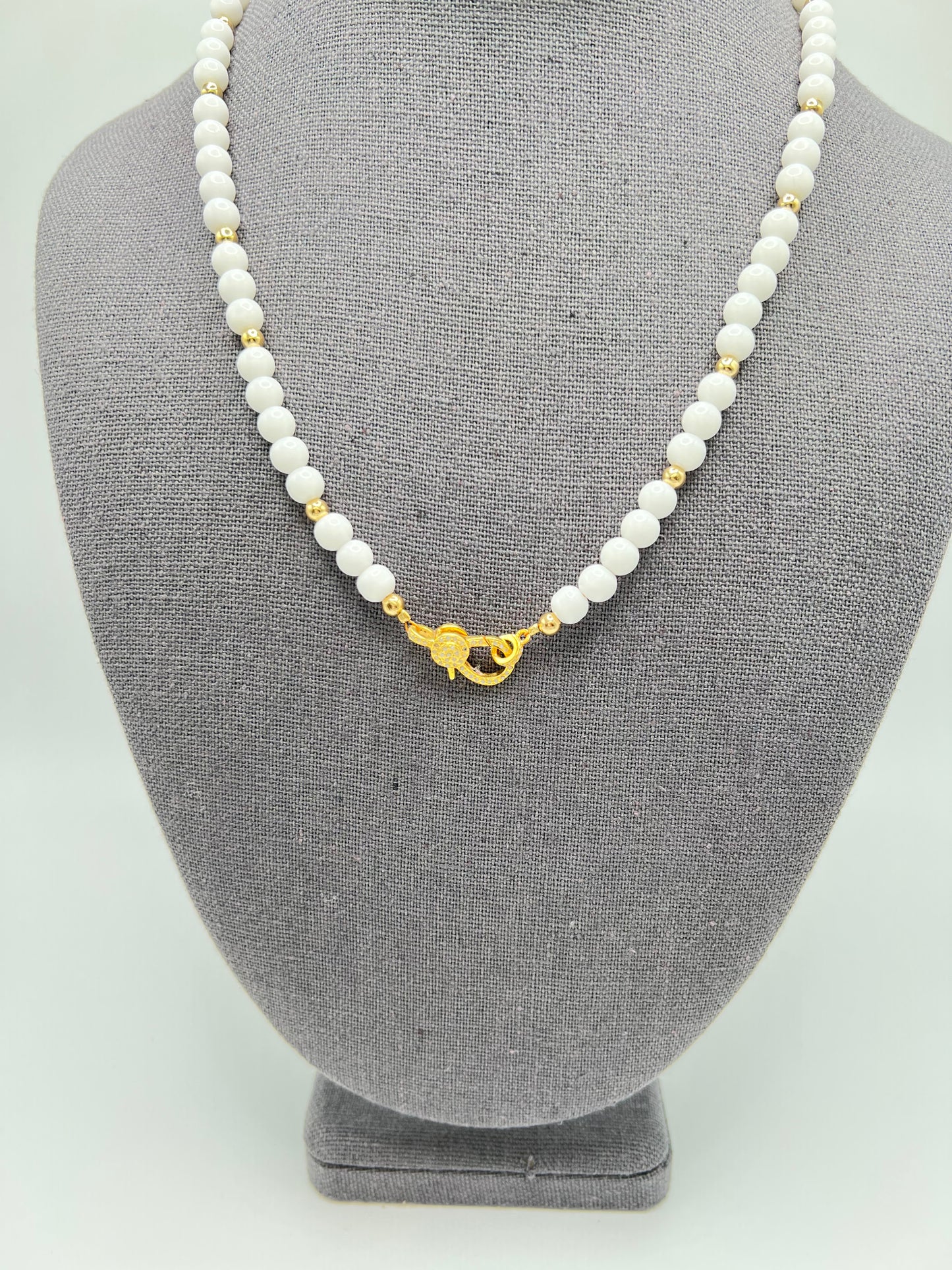 Beaded Necklace with Diamond Gold Filled Splat charm and Diamond clasp