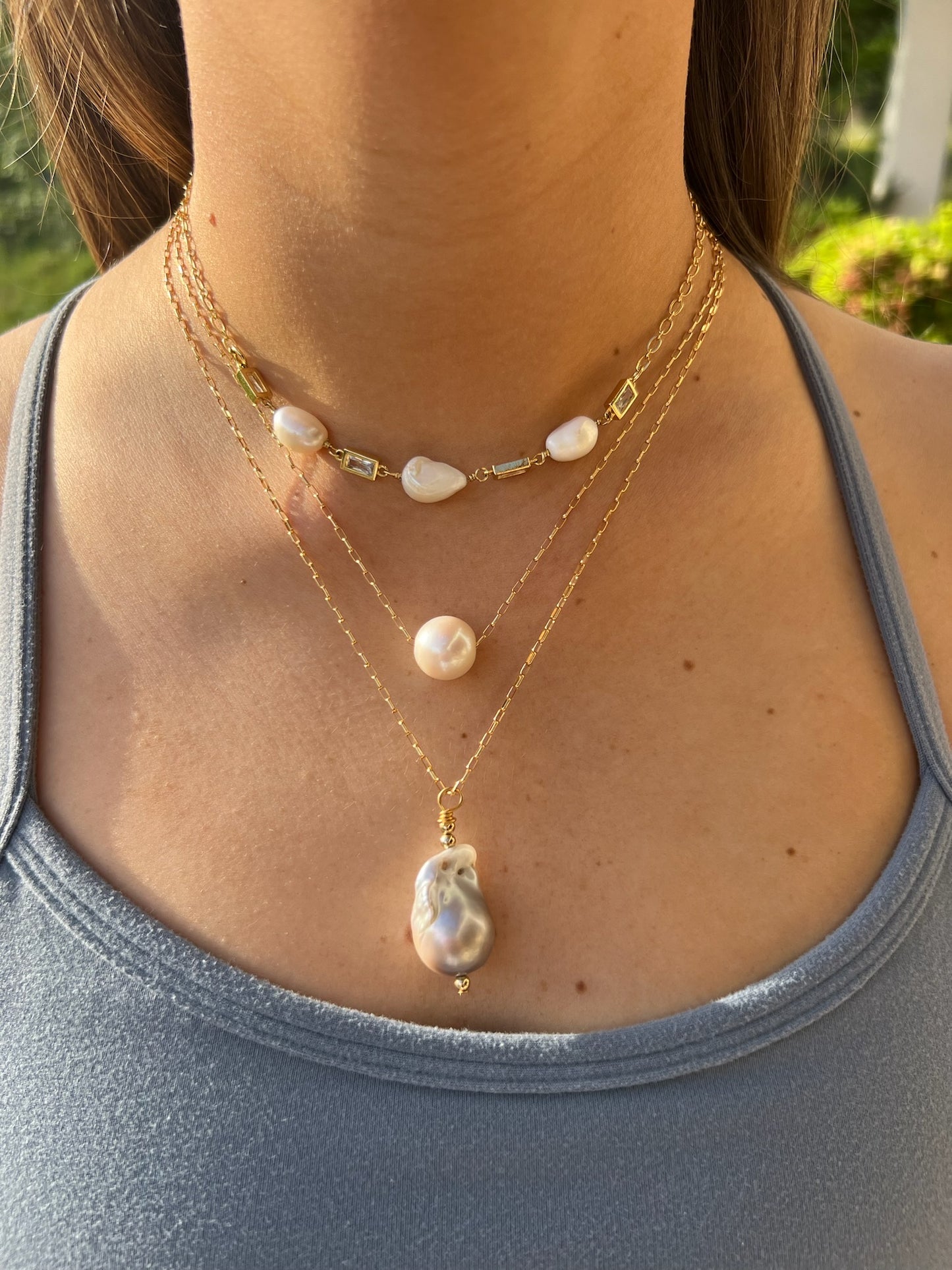 Freshwater Pearl (grey), Fine Chain