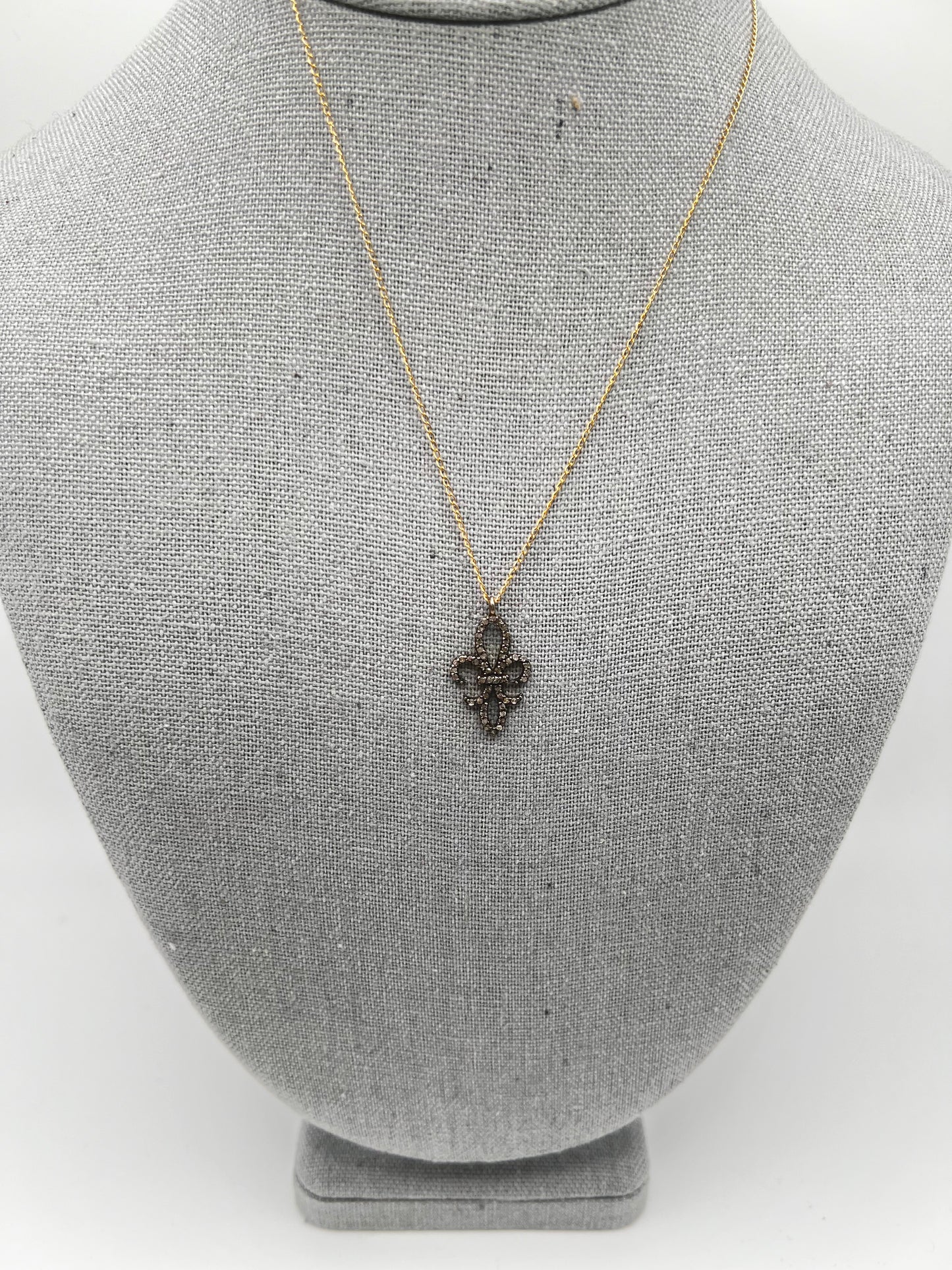 Gold Filled Chain with Diamond Fleur de Lis Charm