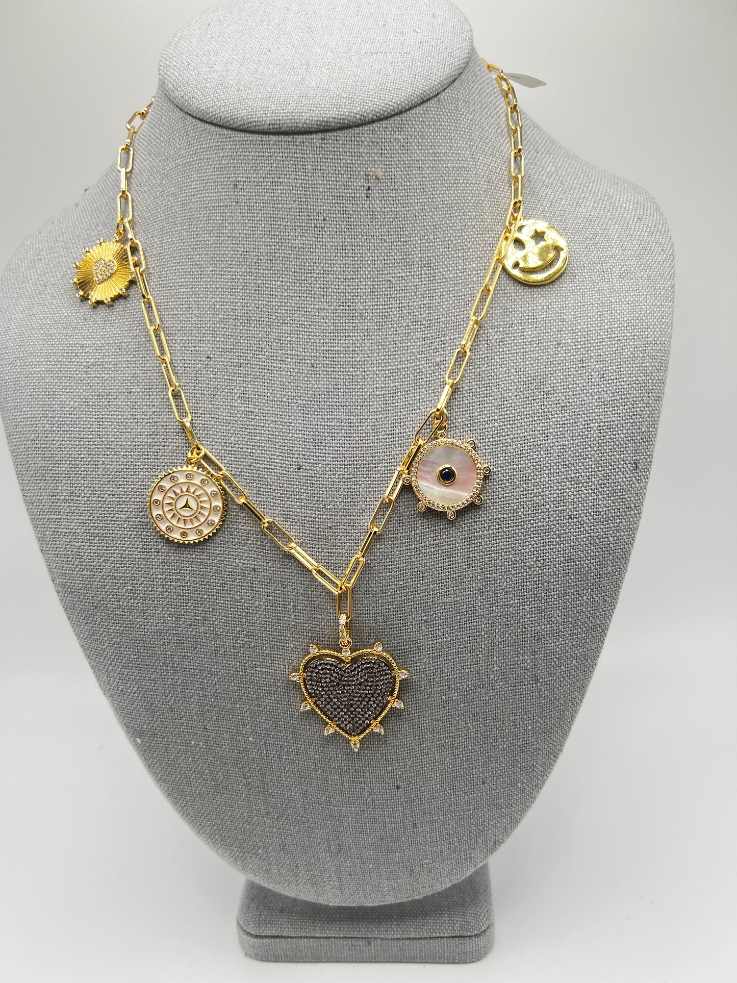 Gold Filled Paperclip Chain with Multiple Charms