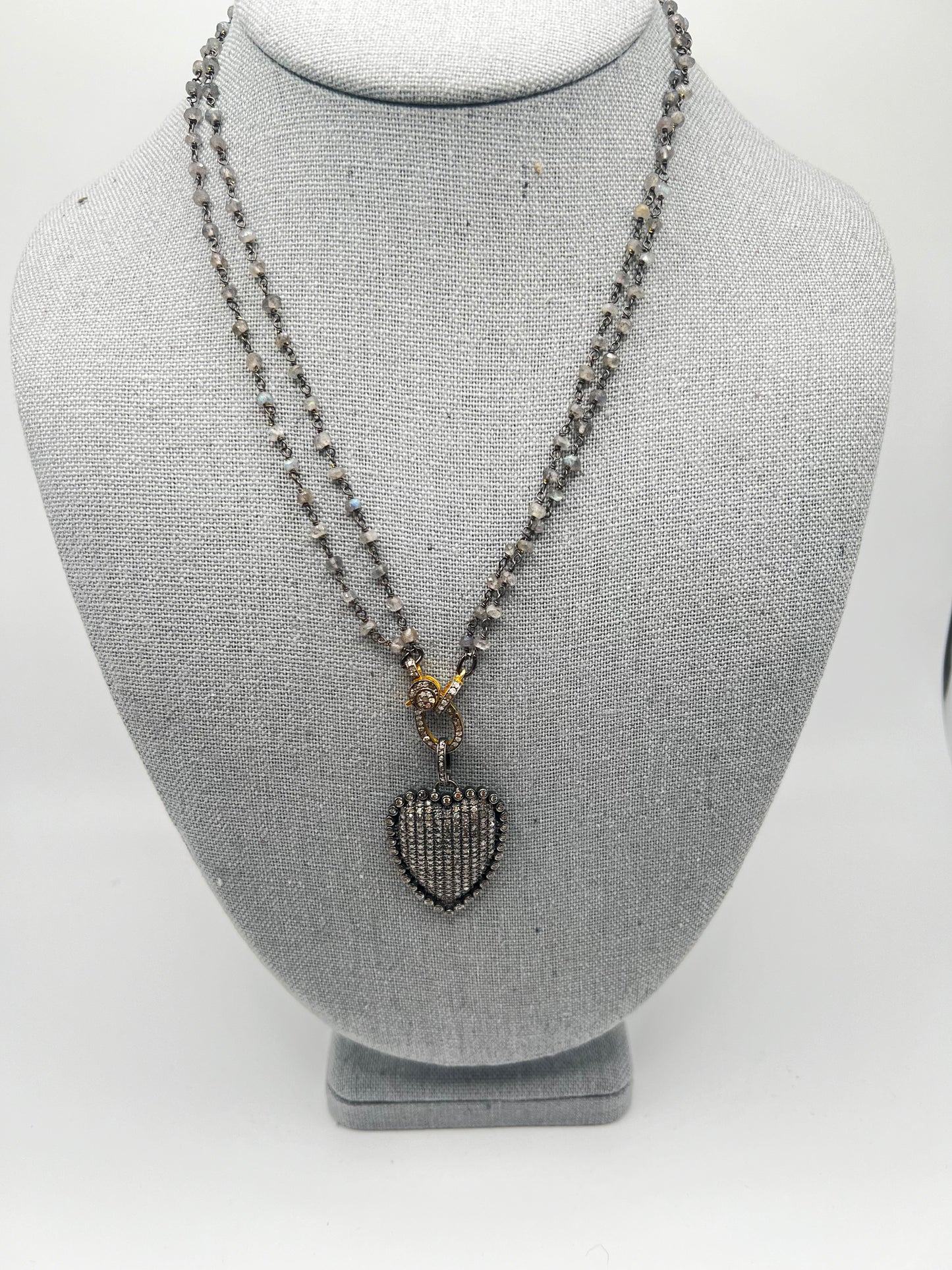 Double Labradorite Rosary chain with Diamond Heart