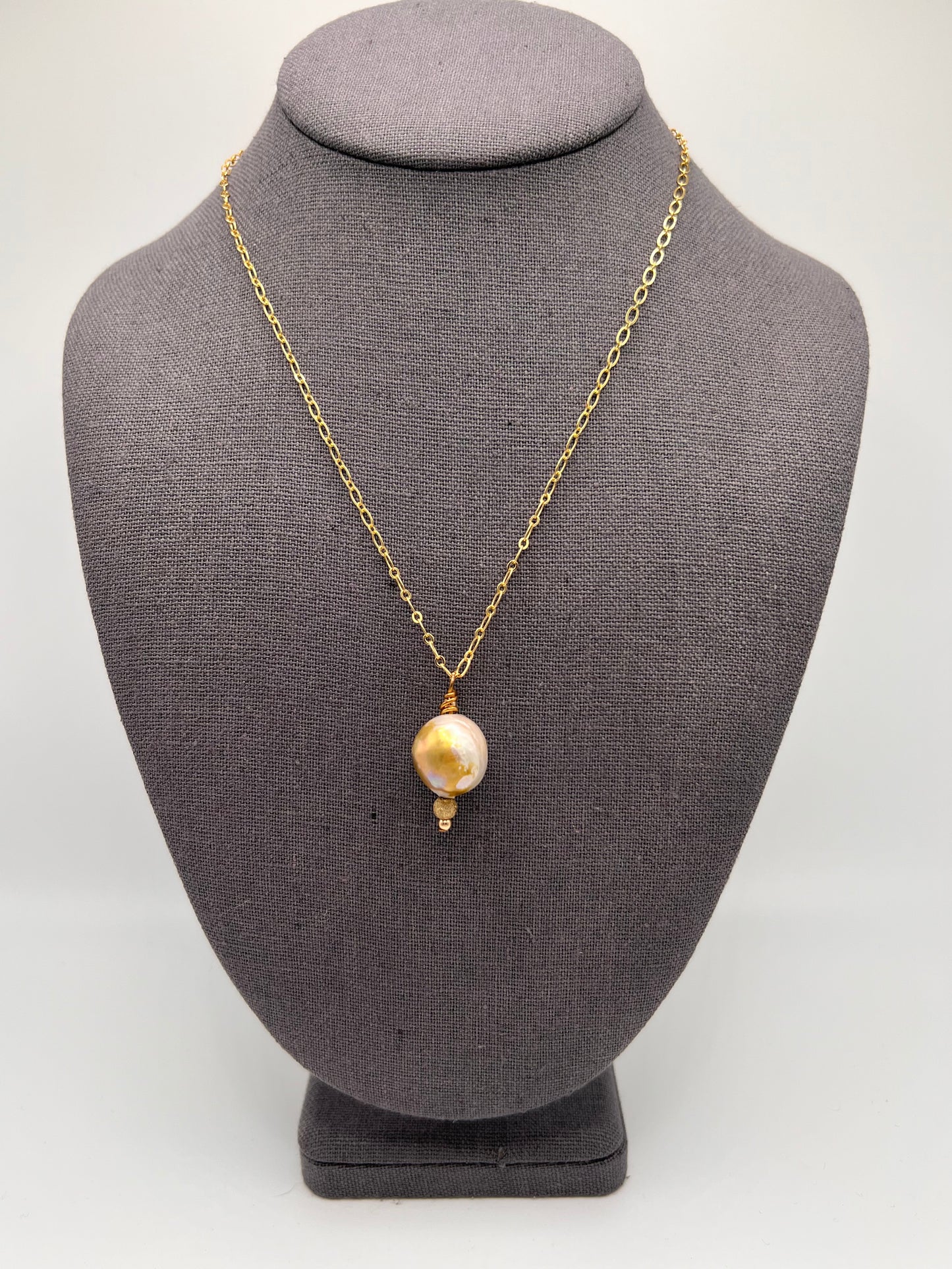 Grey Freshwater Pearl Drop on Gold Filled Chain