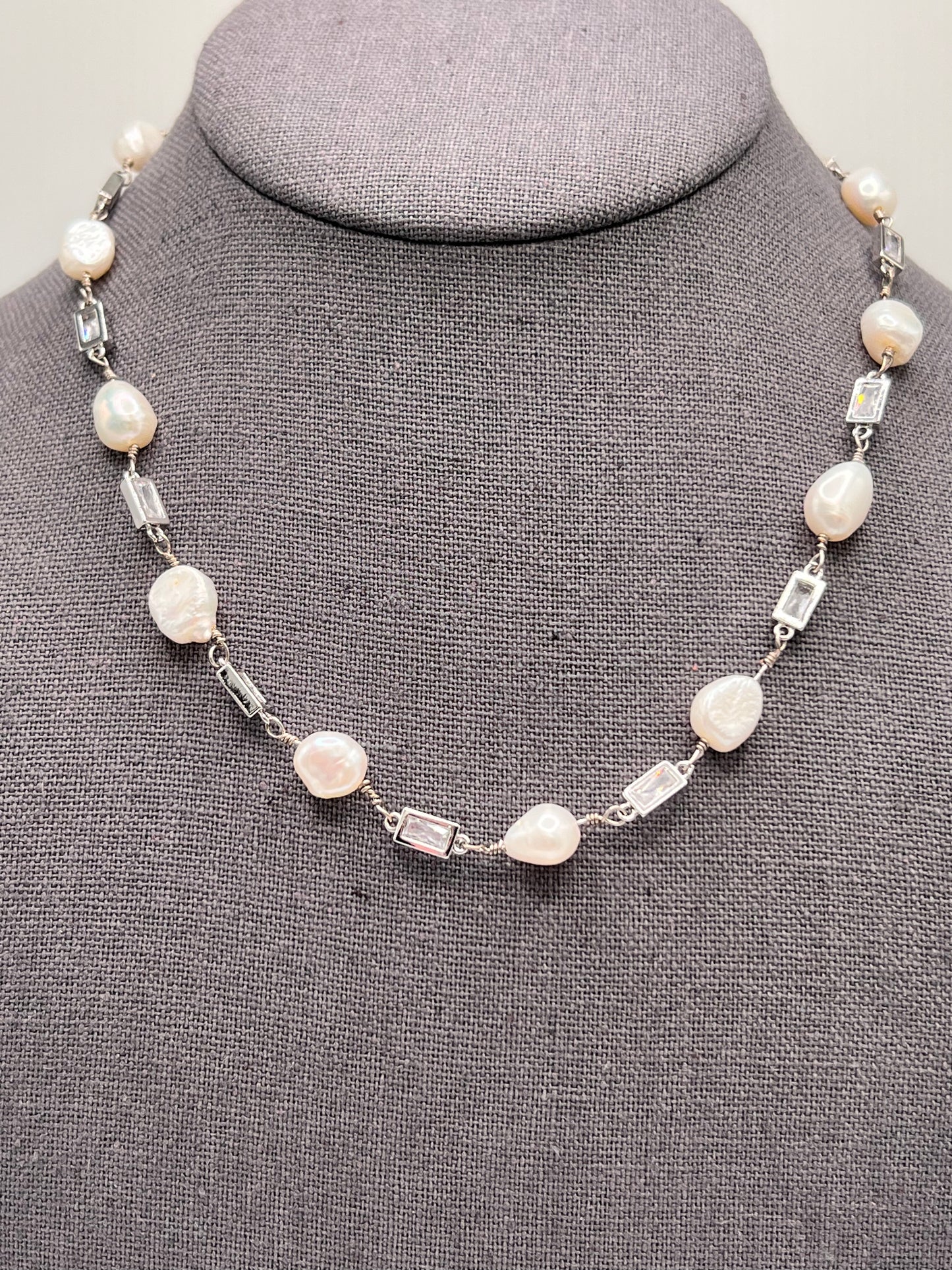 Sterling Silver & Pearl Chain, CZ Clasp