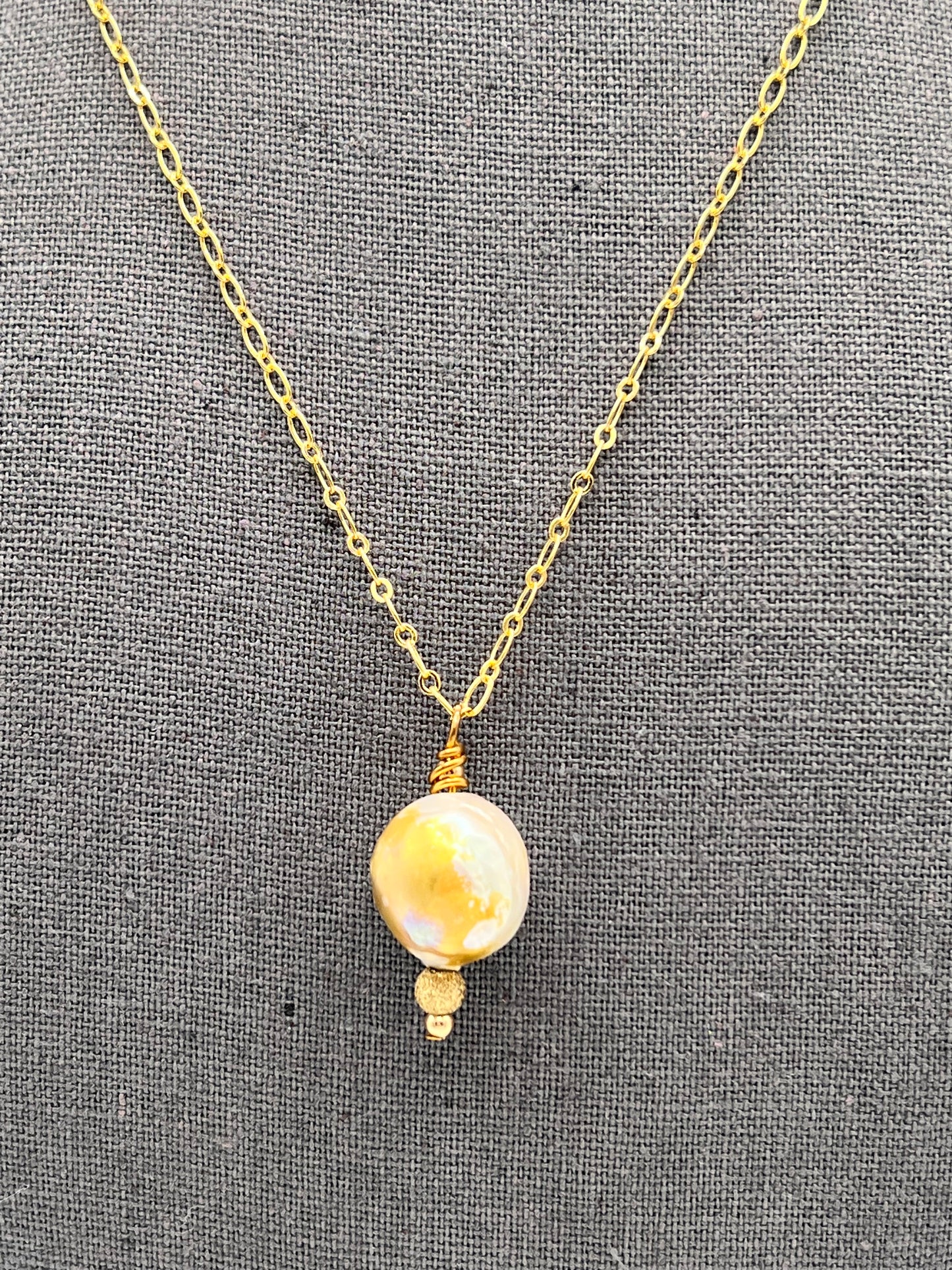 Grey Freshwater Pearl Drop on Gold Filled Chain