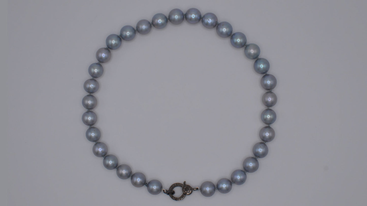 Grey Pearls with Diamond Clasp