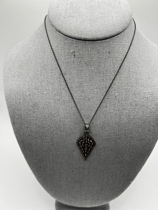 Oxidized Sterling Silver Chain with Baguette Diamond Pendant