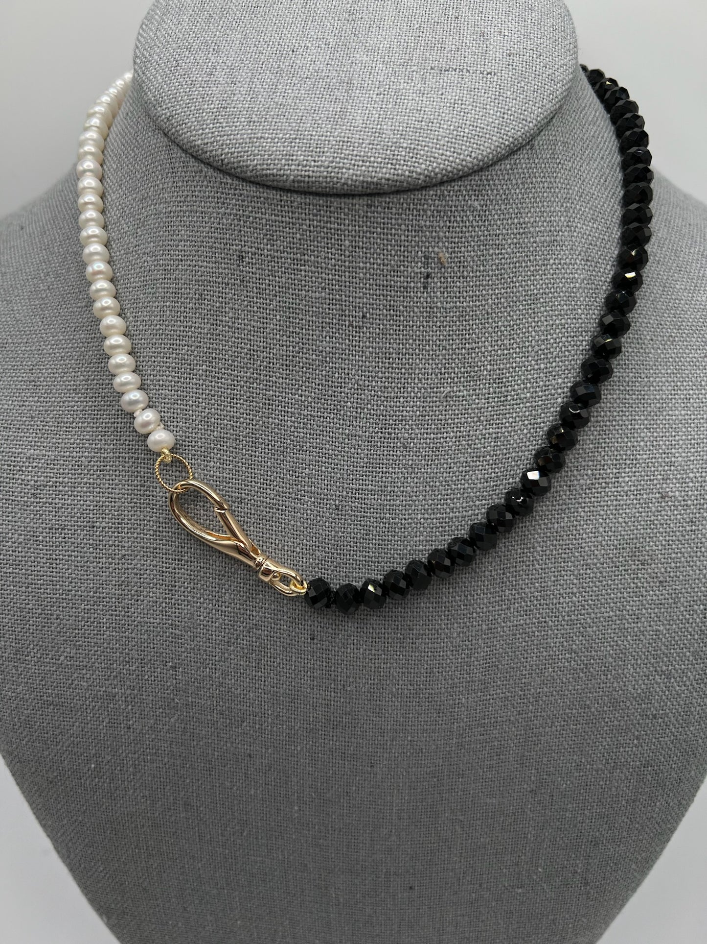 Black spinelle and pearl with Gold filled clasp