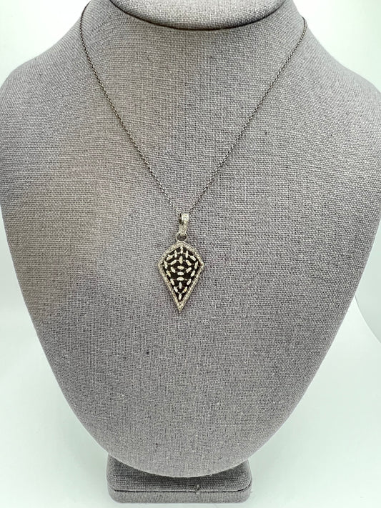 Arrowhead with baguette diamonds, diamond and oxidized sterling silver chain