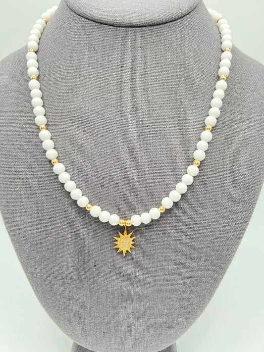 Beaded Necklace with Diamond Gold Filled Splat charm and Diamond clasp