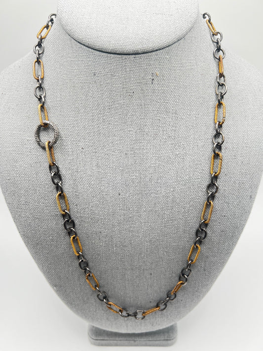 Oxidized Sterling Silver and Gold Filled Chain with Circular Diamond Clasp