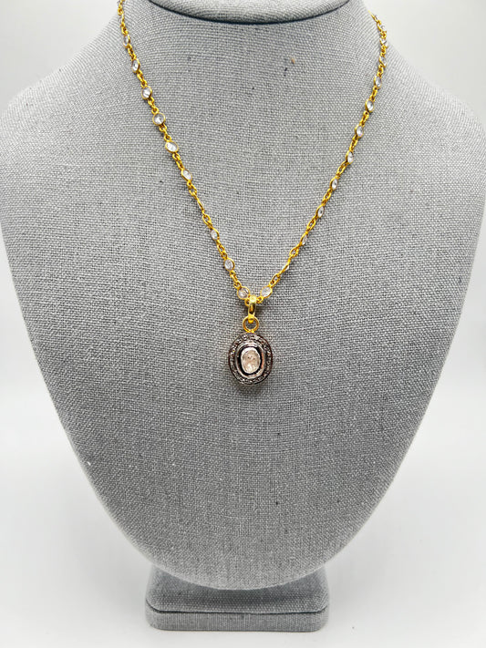 Gold Filled and Crystal Chain with Raw Diamond Pendant