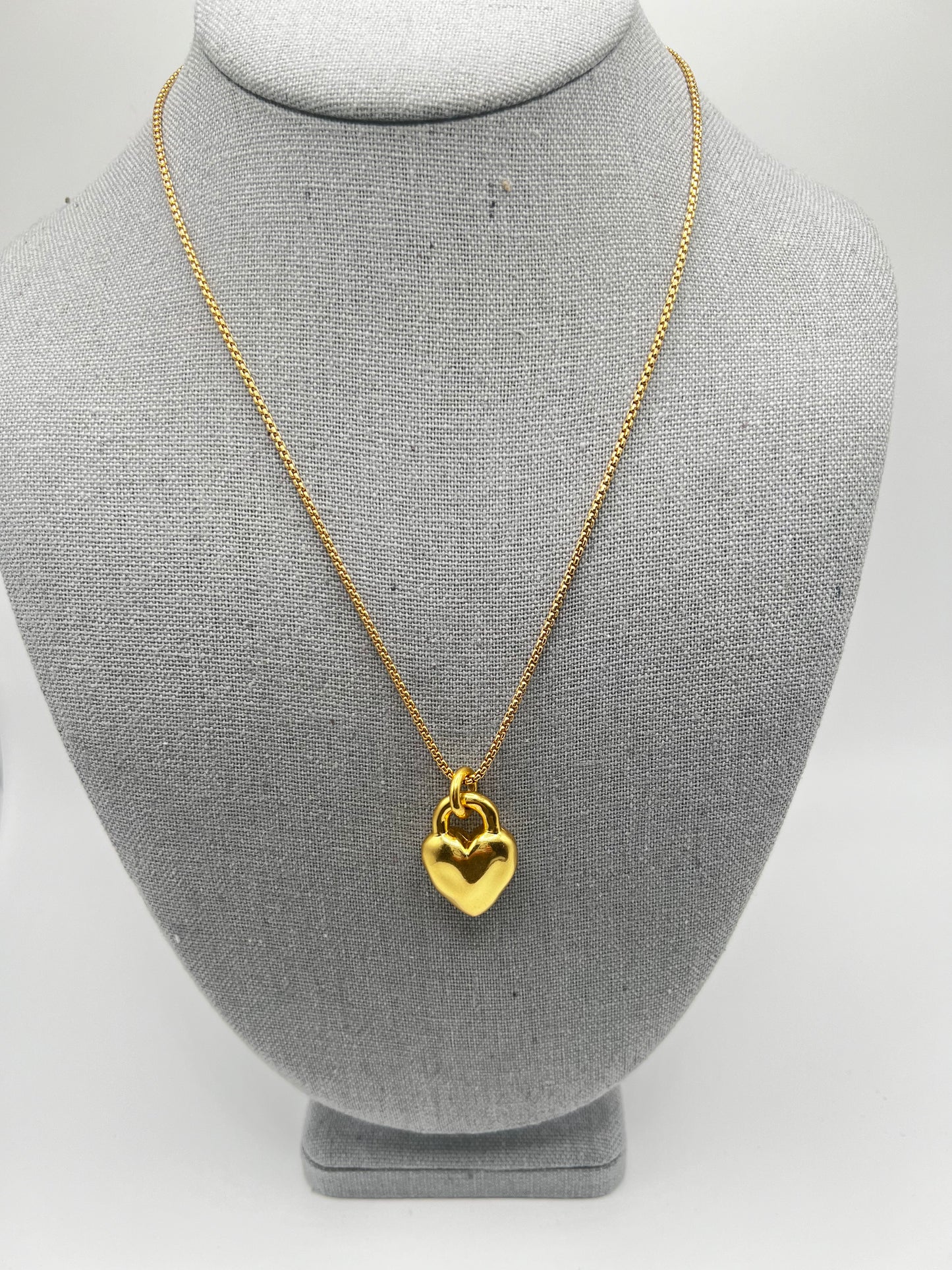 Gold Filled Box Chain with Gold Filled puffy heart charm