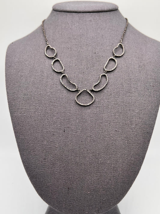 Pavé diamond oblong links on oxidized sterling silver chain