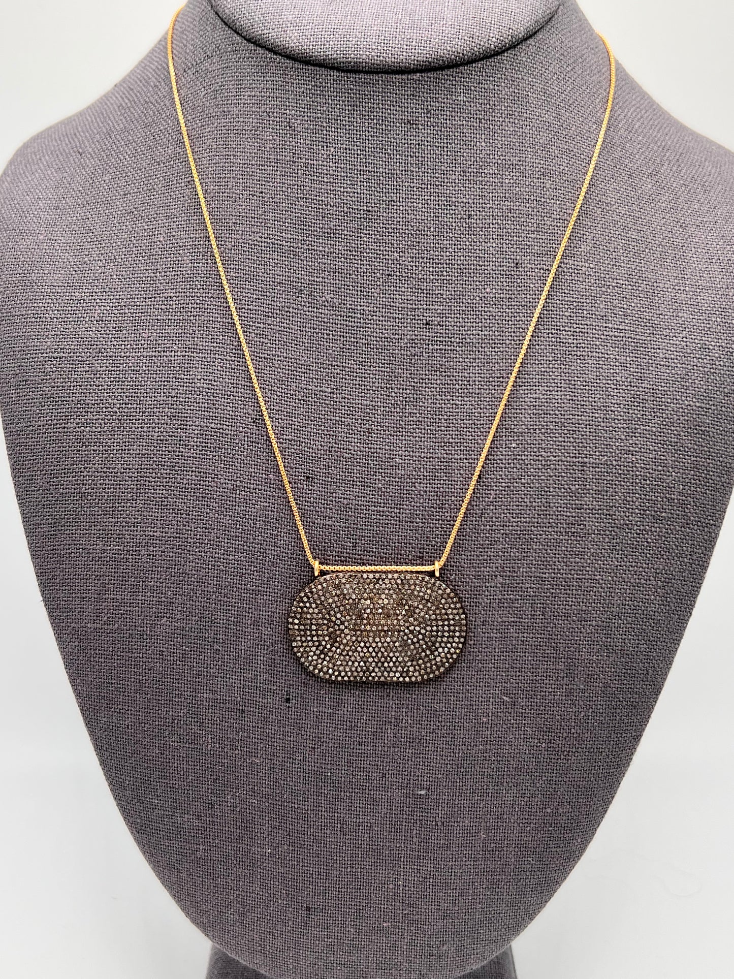 16" Large Pave Diamond Pendant, Gold Filled Chain