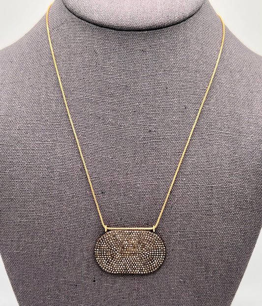 16" Large Pave Diamond Pendant, Gold Filled Chain